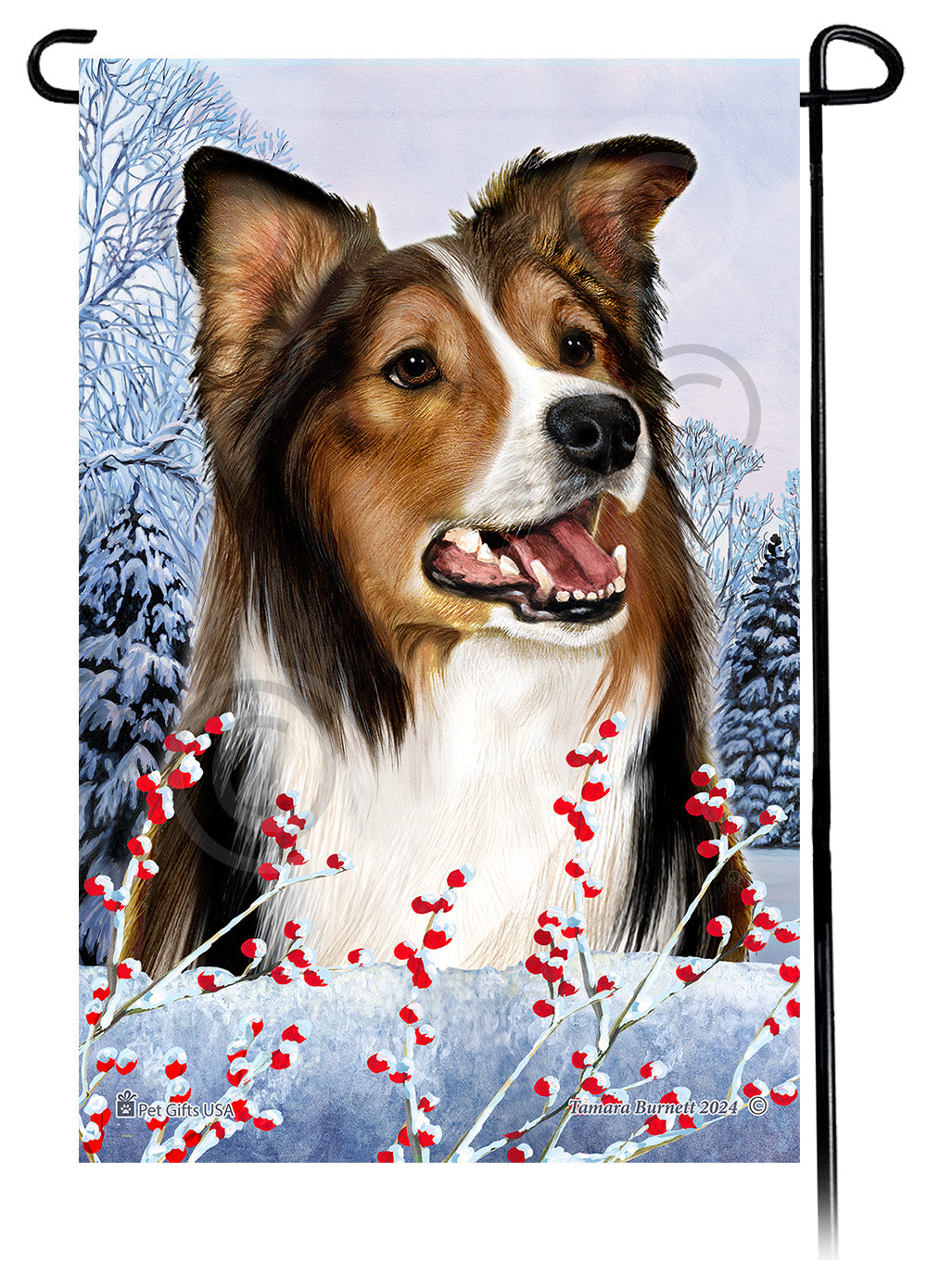 Border Collie Winterberries - Garden Flag