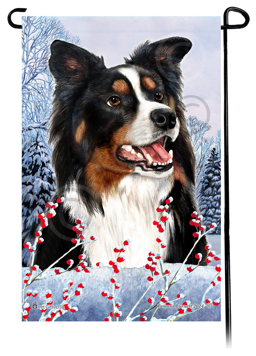 Border Collie Winterberries - Garden Flag