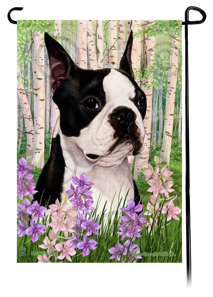 Boston Terrier Spring Flowers Garden Flags