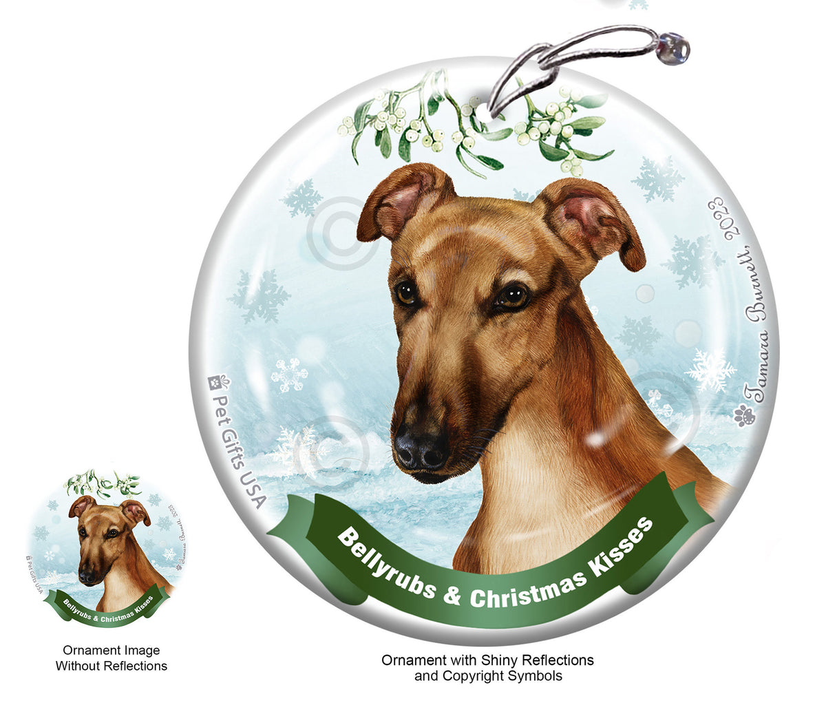 Greyhound Fawn with Mask Ornament