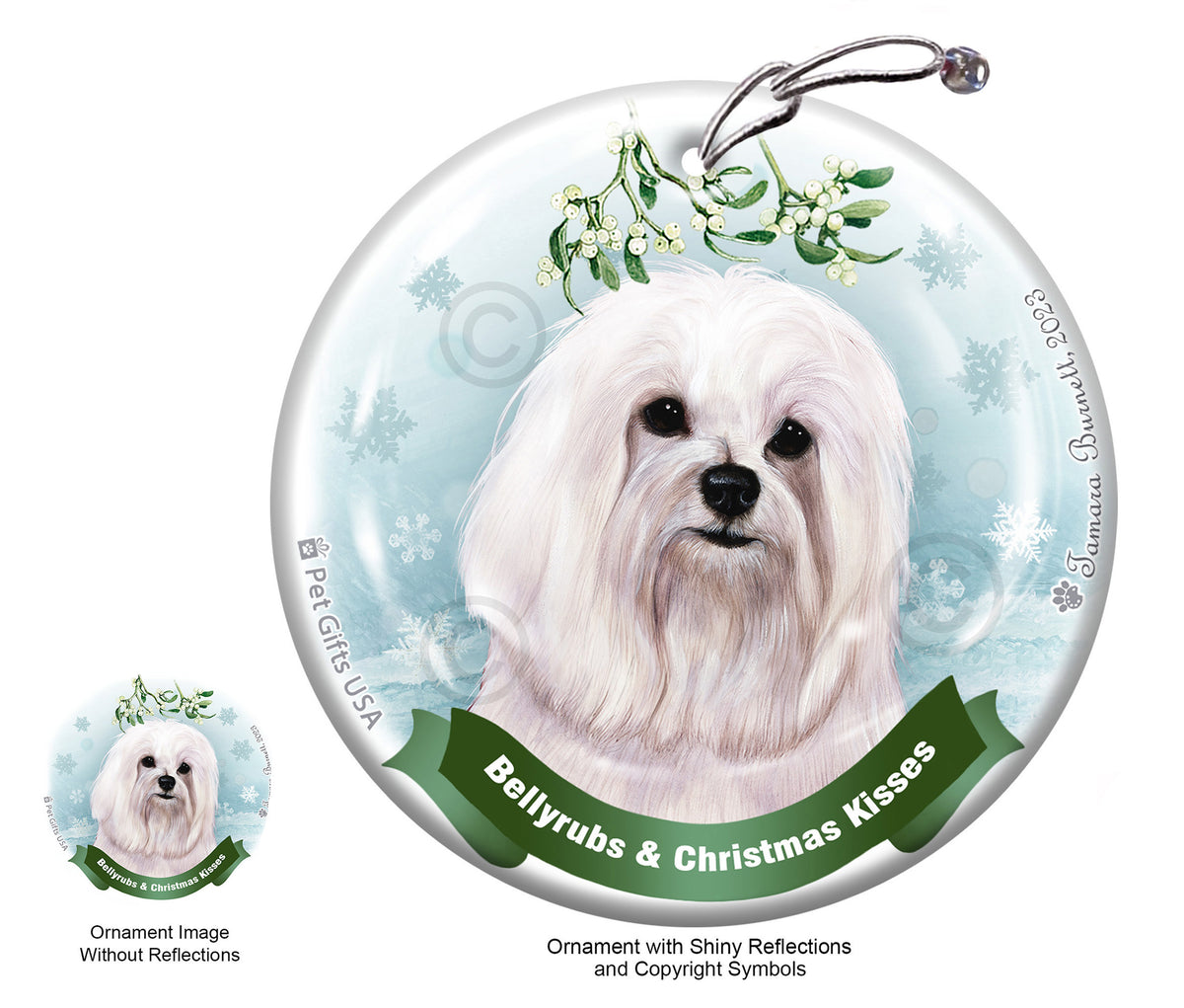 Maltese Show Cut (Adult) Bellyrubs and Christmas Kisses Ornament