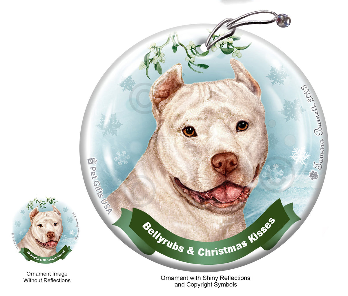 Pit Bull White Cropped Ornament