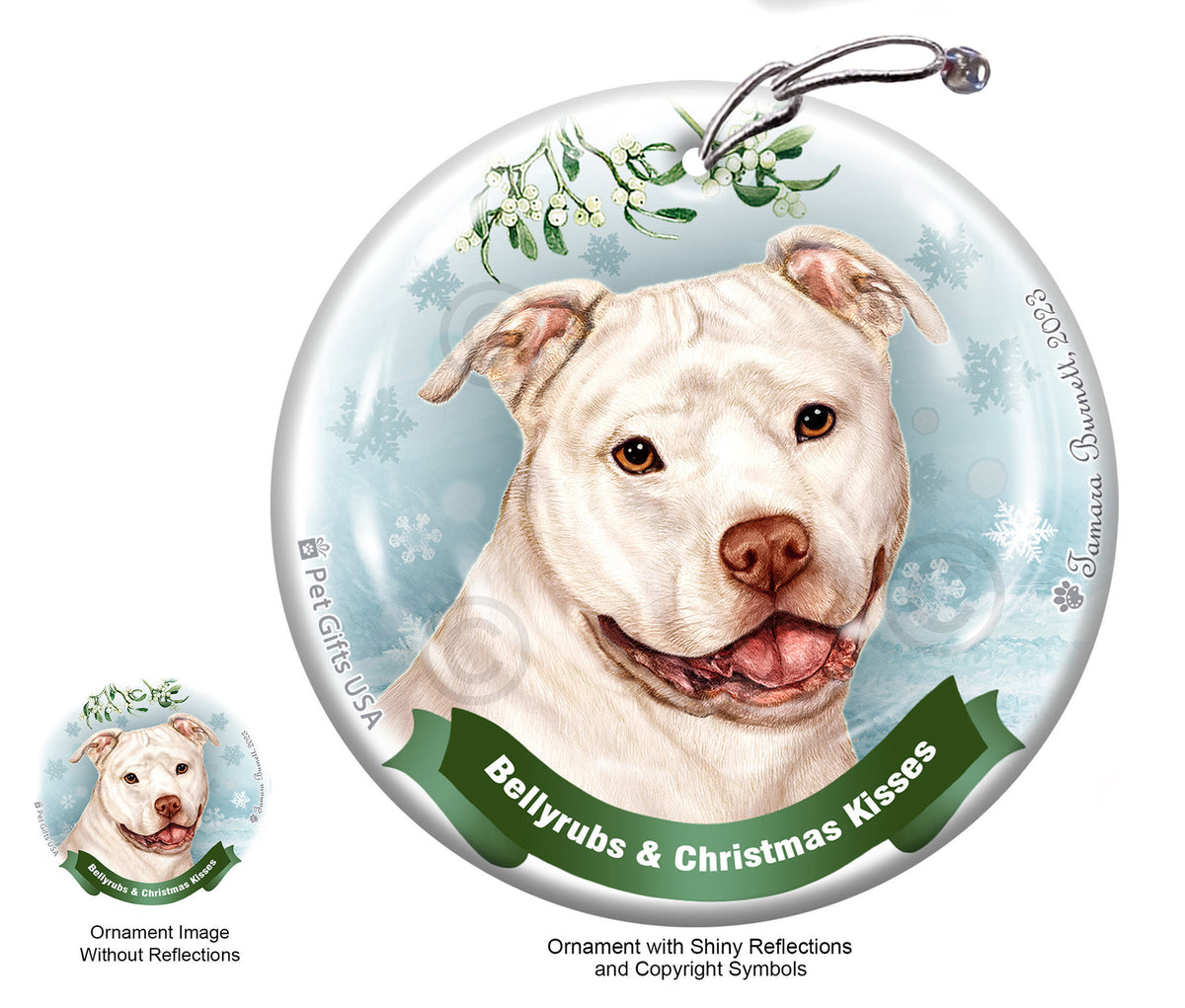 Pit Bull White Uncropped Ornament