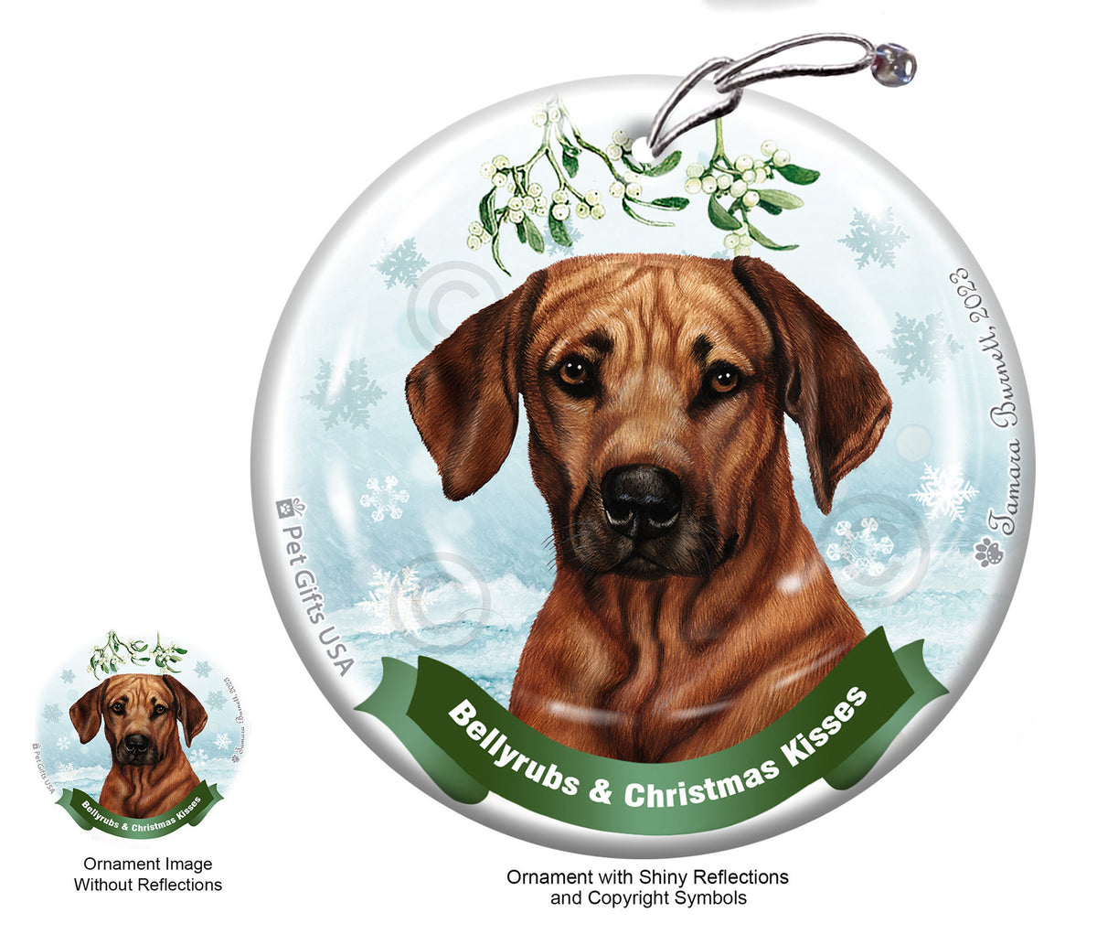 Rhodesian Ridgeback Bellyrubs and Christmas Kisses Ornament