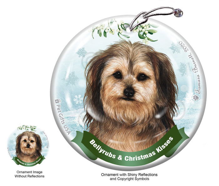 Yorkipoo Fawn Bellyrubs and Christmas Kisses Ornament