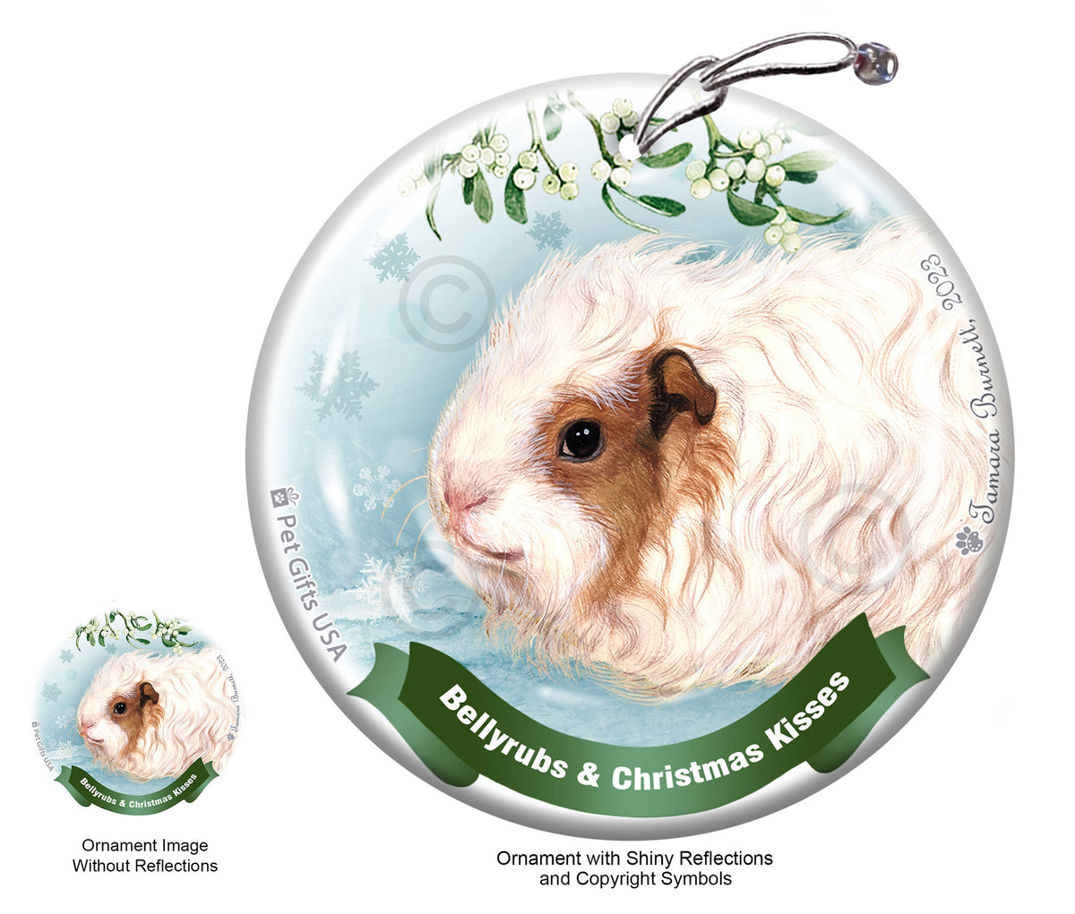 Guinea Pig Texel Bellyrubs and Christmas Kisses Ornament