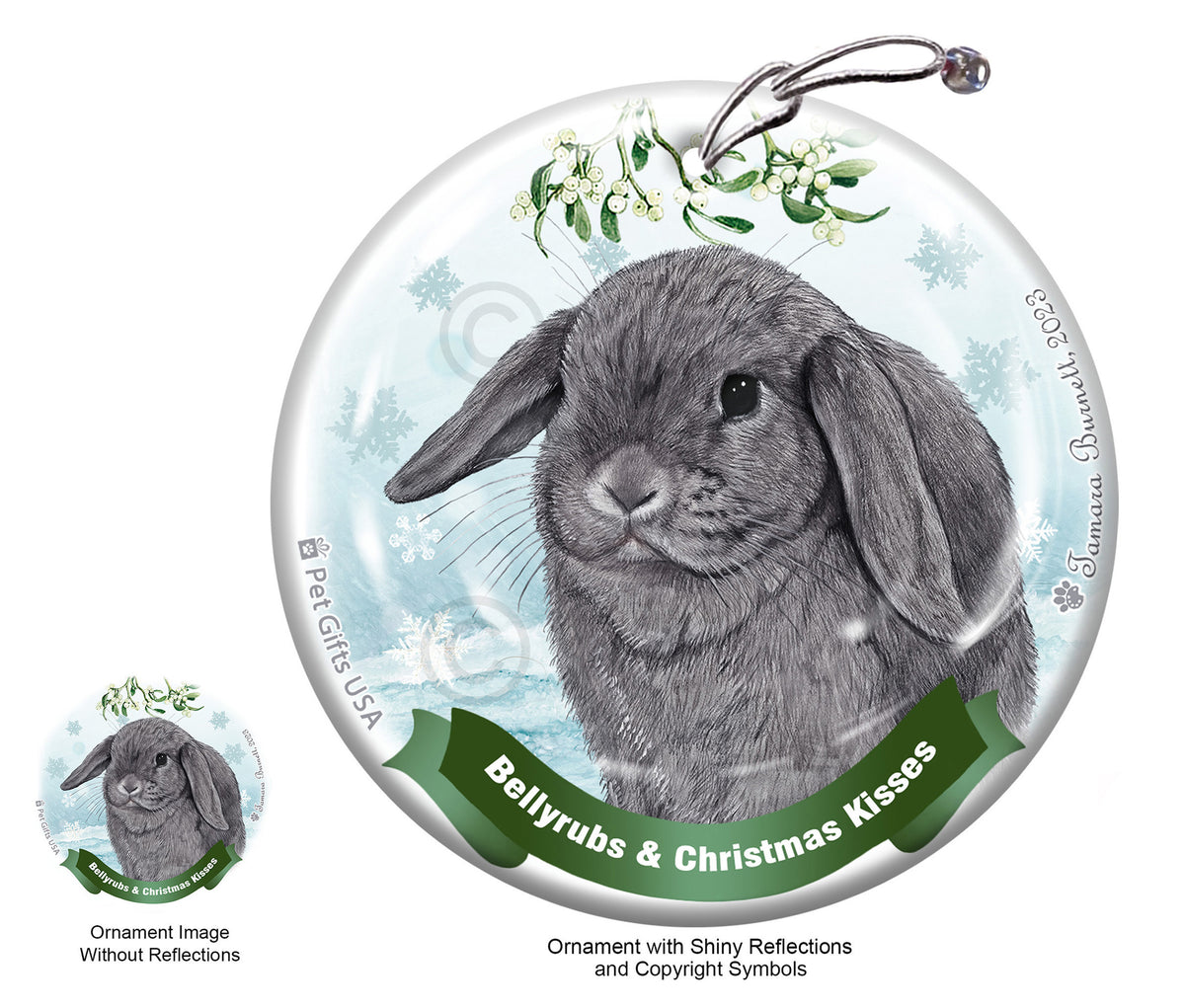 Rabbit Mini Lop Blue Bellyrubs and Christmas Kisses Ornament