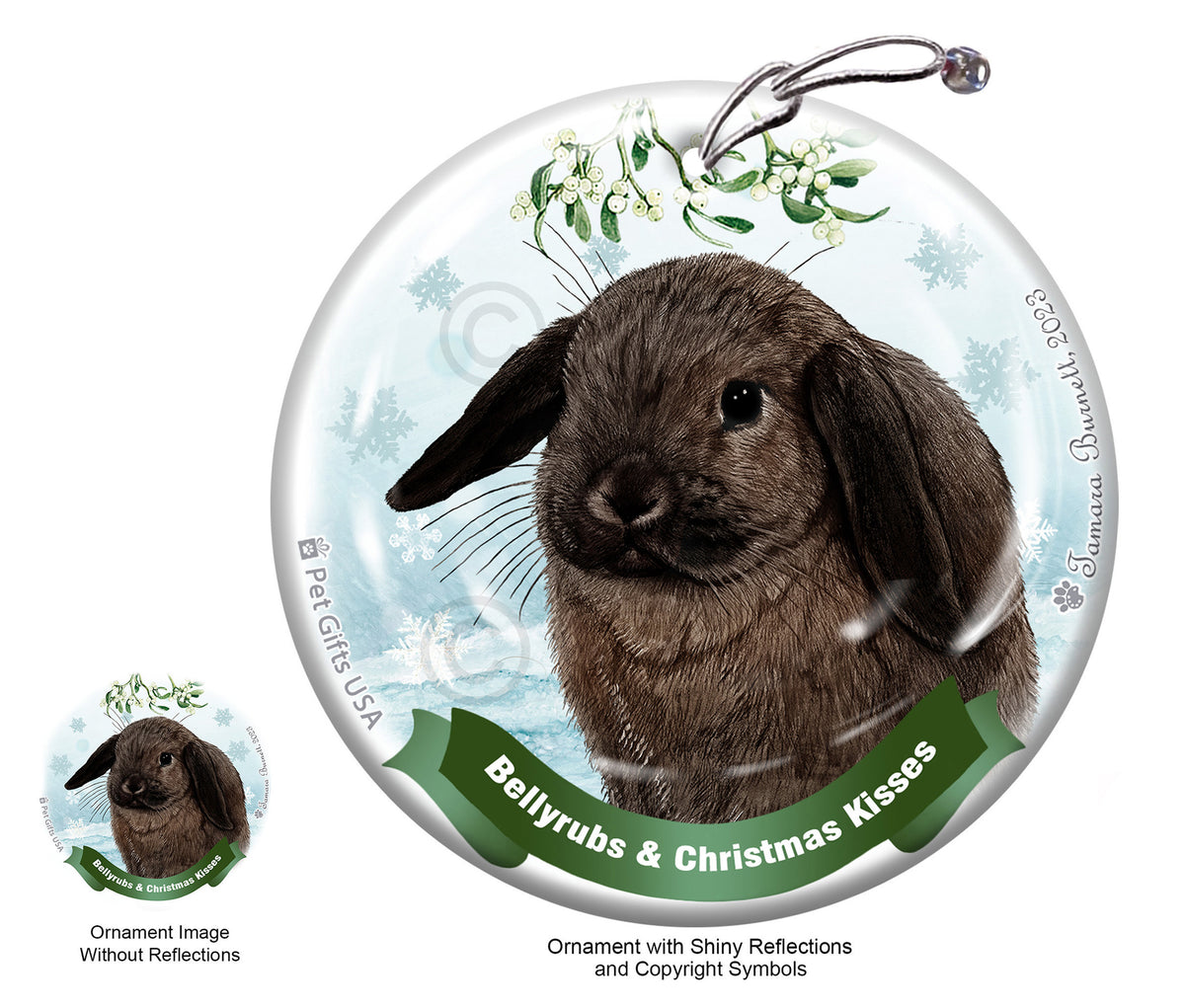 Rabbit Mini Lop Sable Bellyrubs and Christmas Kisses Ornament