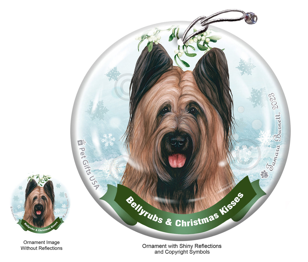 Briard Fawn Bellyrubs and Christmas Kisses Ornament