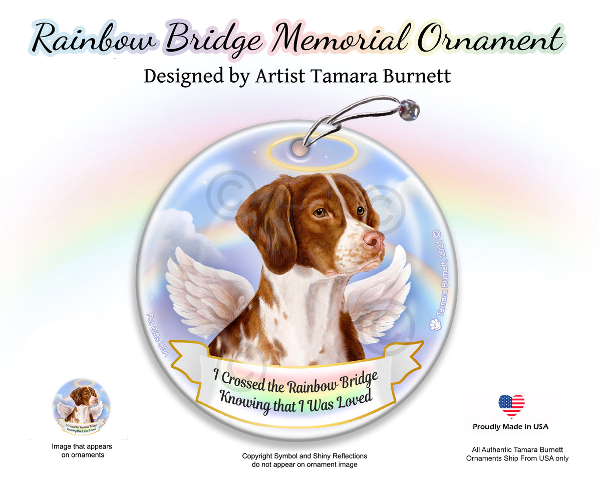 Brittany Orange and White Rainbow Bridge Memorial Ornament