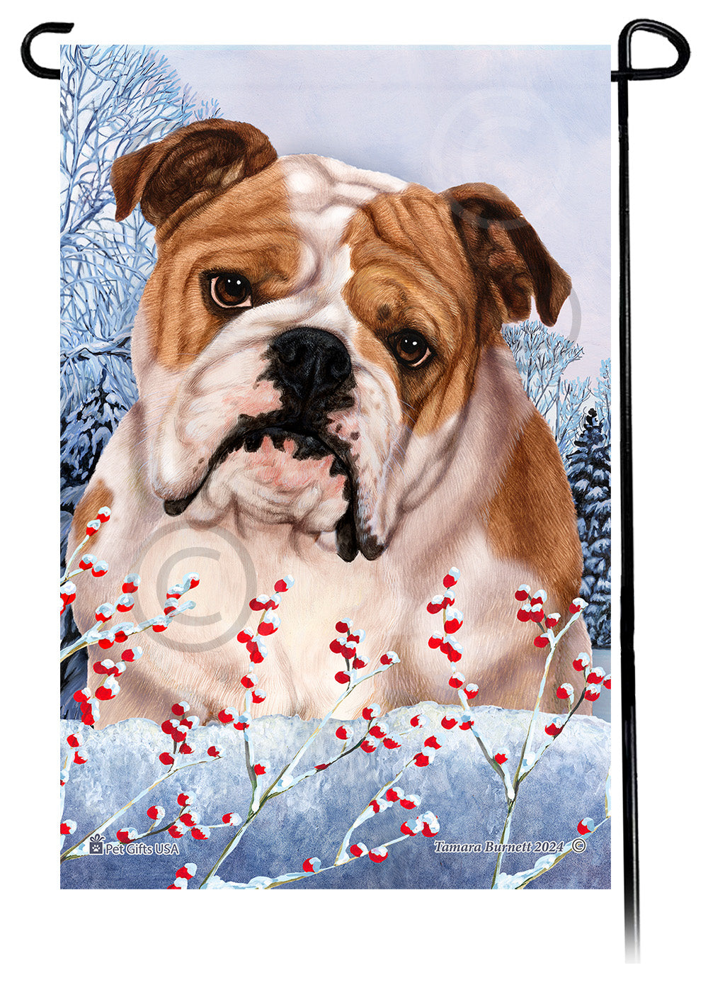 English Bulldog Winterberries Garden Flags