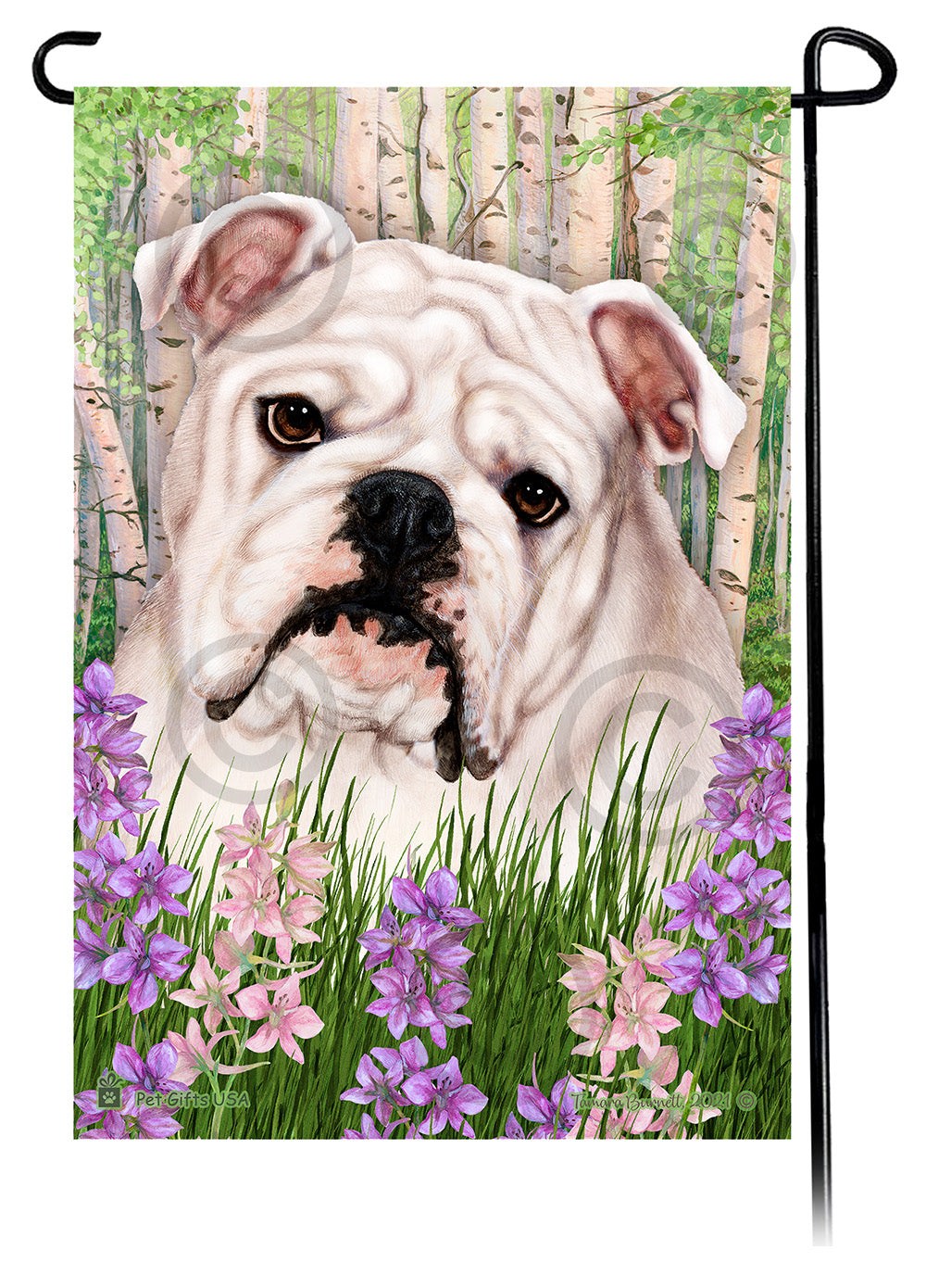 English Bulldog Spring Flowers - Garden Flag