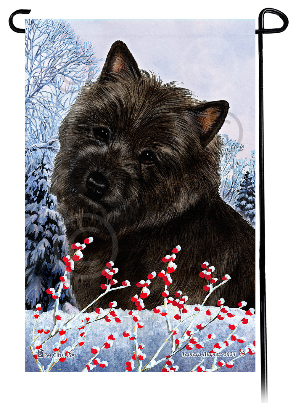 Cairn Terrier Winterberries Garden Flags