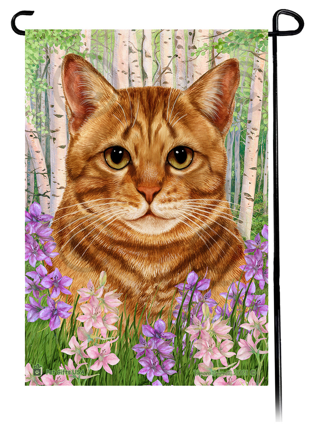 Tabby Cat Spring Flowers - Garden Flag