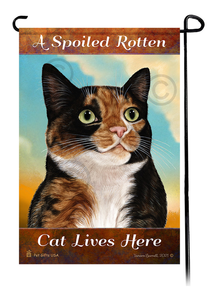 Tortoiseshell Cat Spoiled Rotten Garden Flags