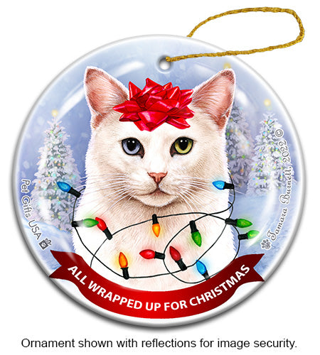 White Cat Short Haired Odd-Eyed Ornament