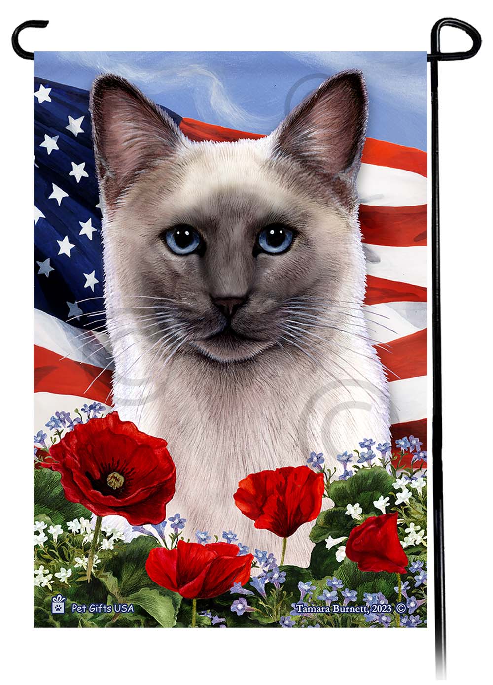 Siamese Cat Patriotic Flowers Garden Flags