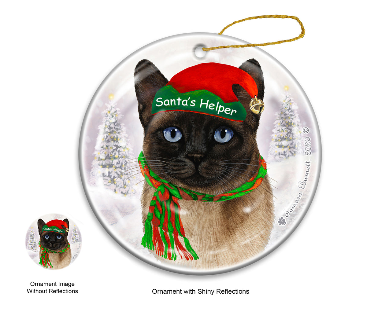 Siamese Cat - Santa's Helper Ornament