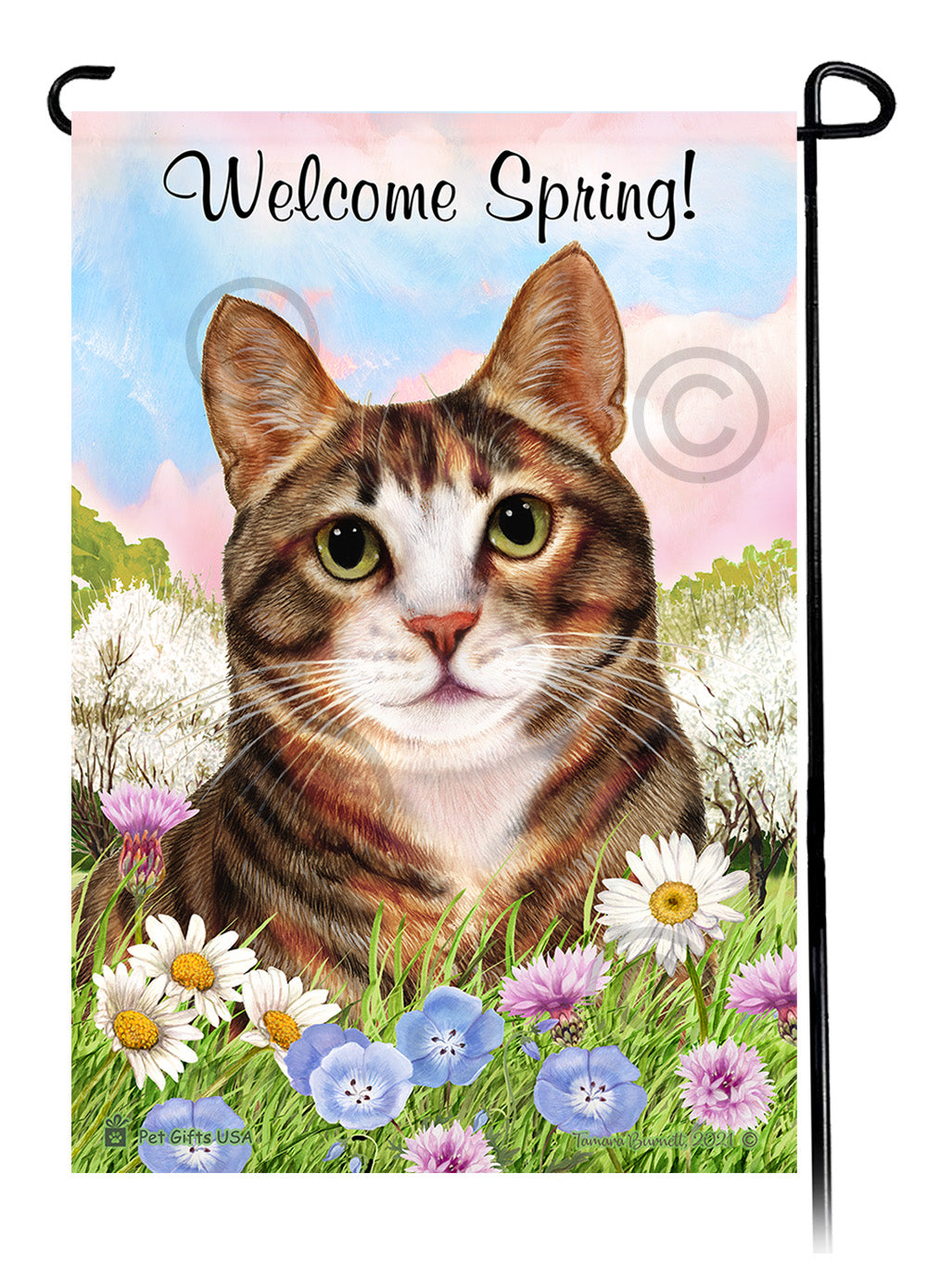 Tortoiseshell Cat Welcome Spring Garden Flags