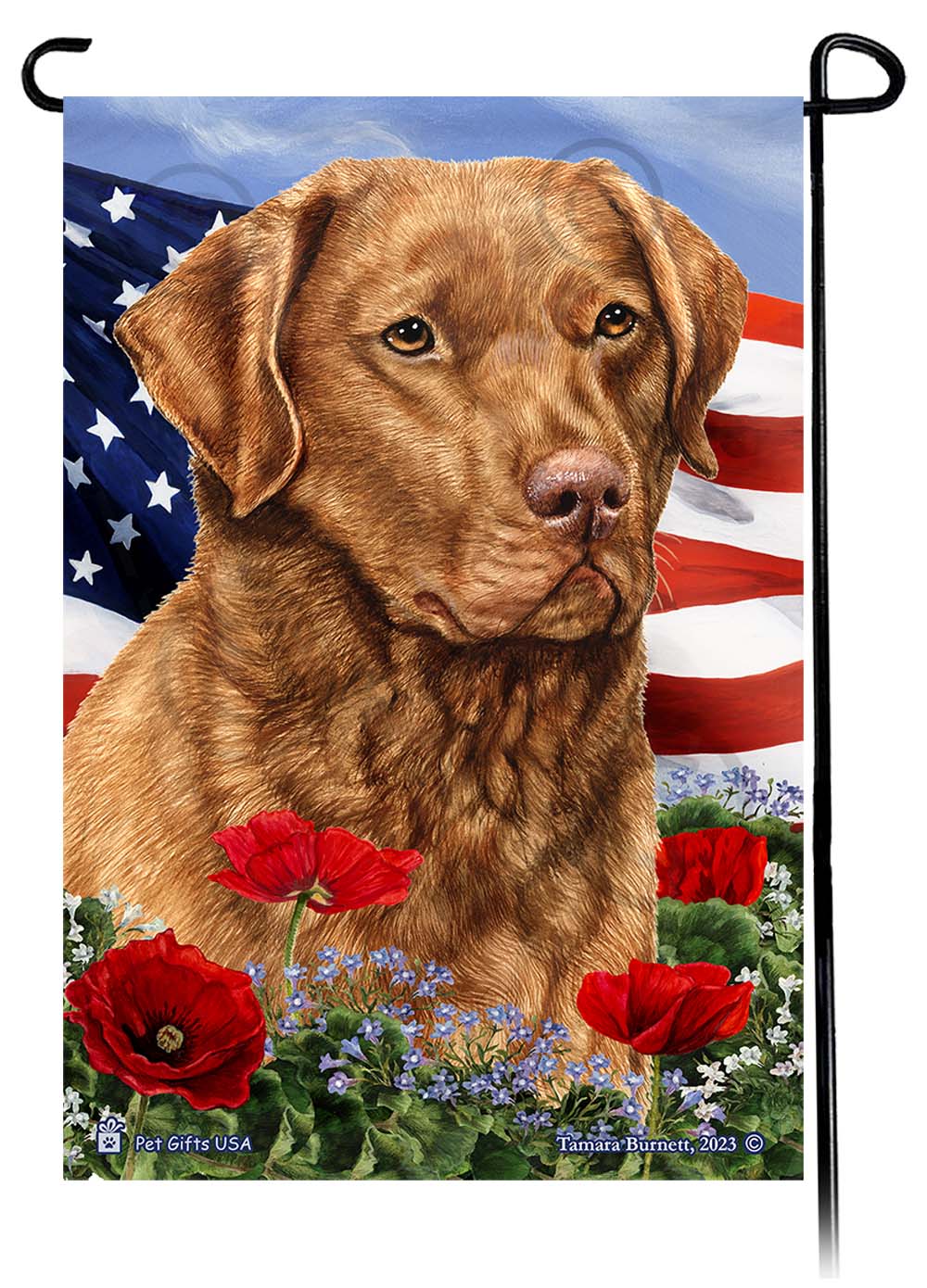 Chesapeake Bay Retriever Patriotic Flowers - Garden Flag