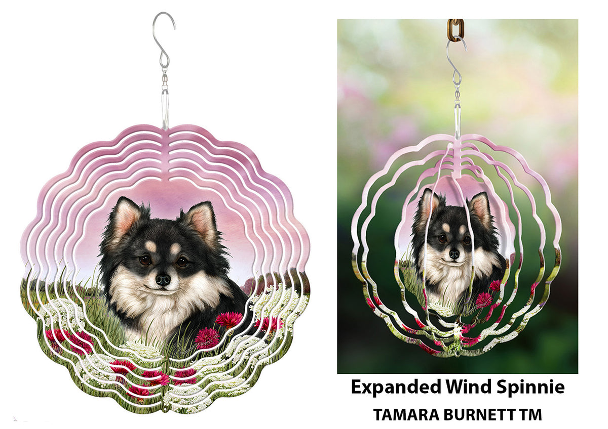 Long-Haired Chihuahua Black and White Wind Spinner