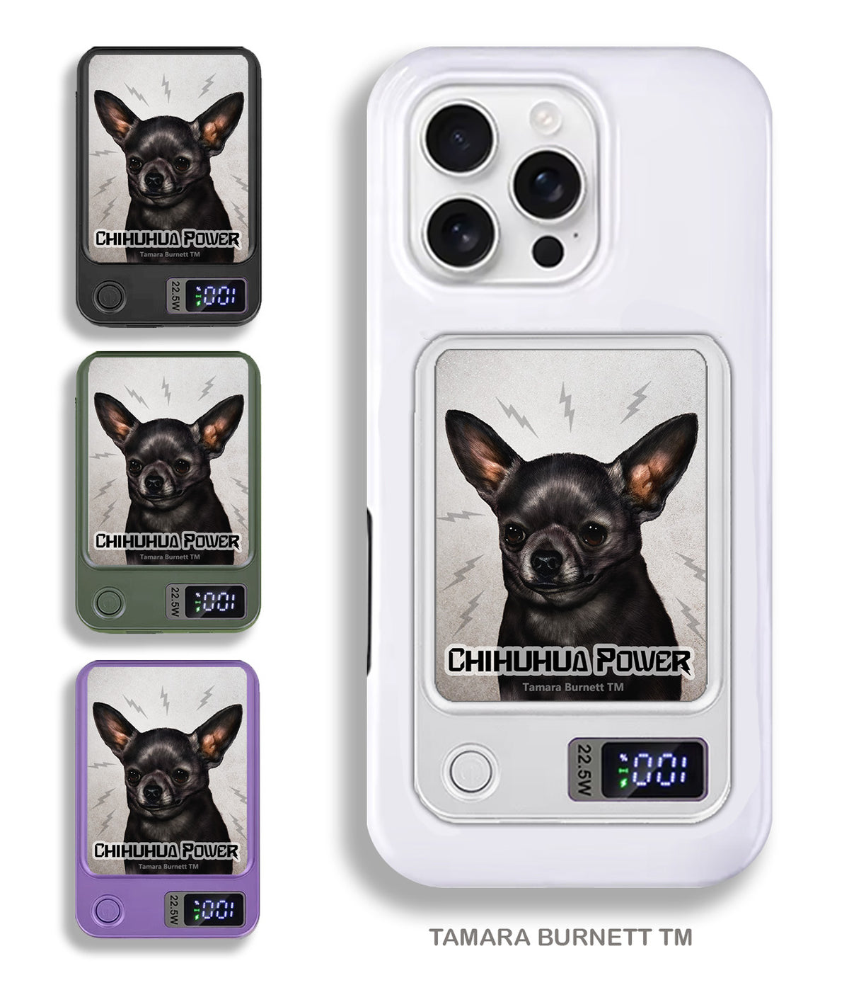 Short-Haired Chihuahua Black Phone Bank Wireless Charger