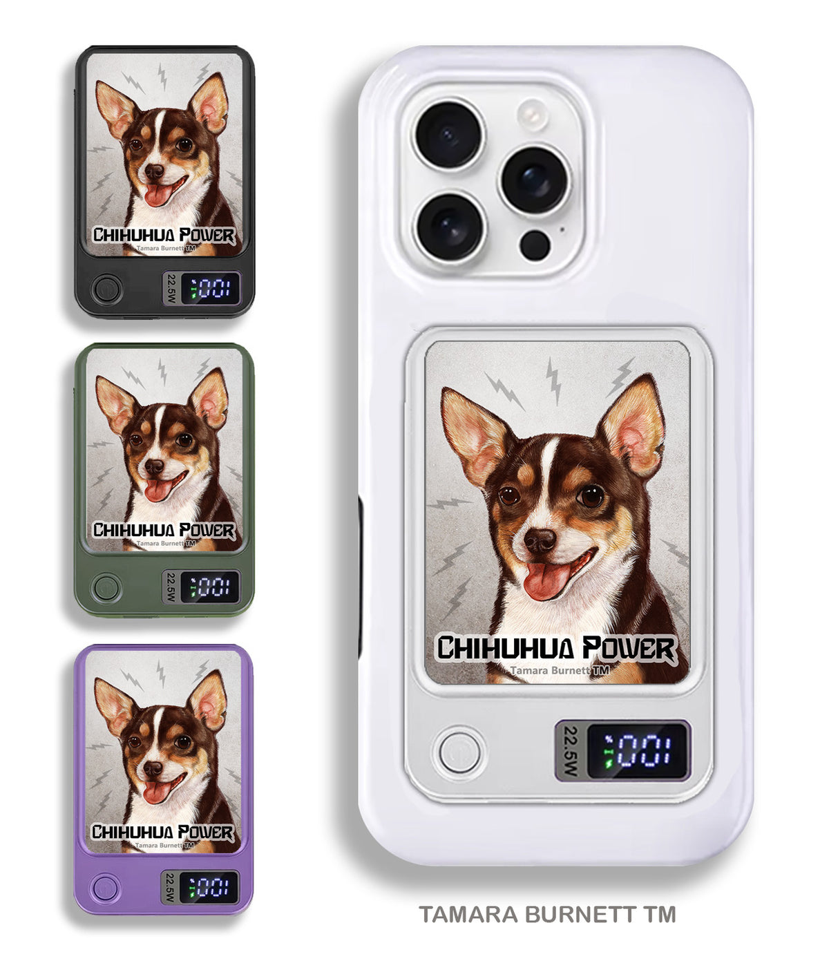 Short-Haired Chihuahua Chocolate Tri-Color Phone Bank Wireless Charger