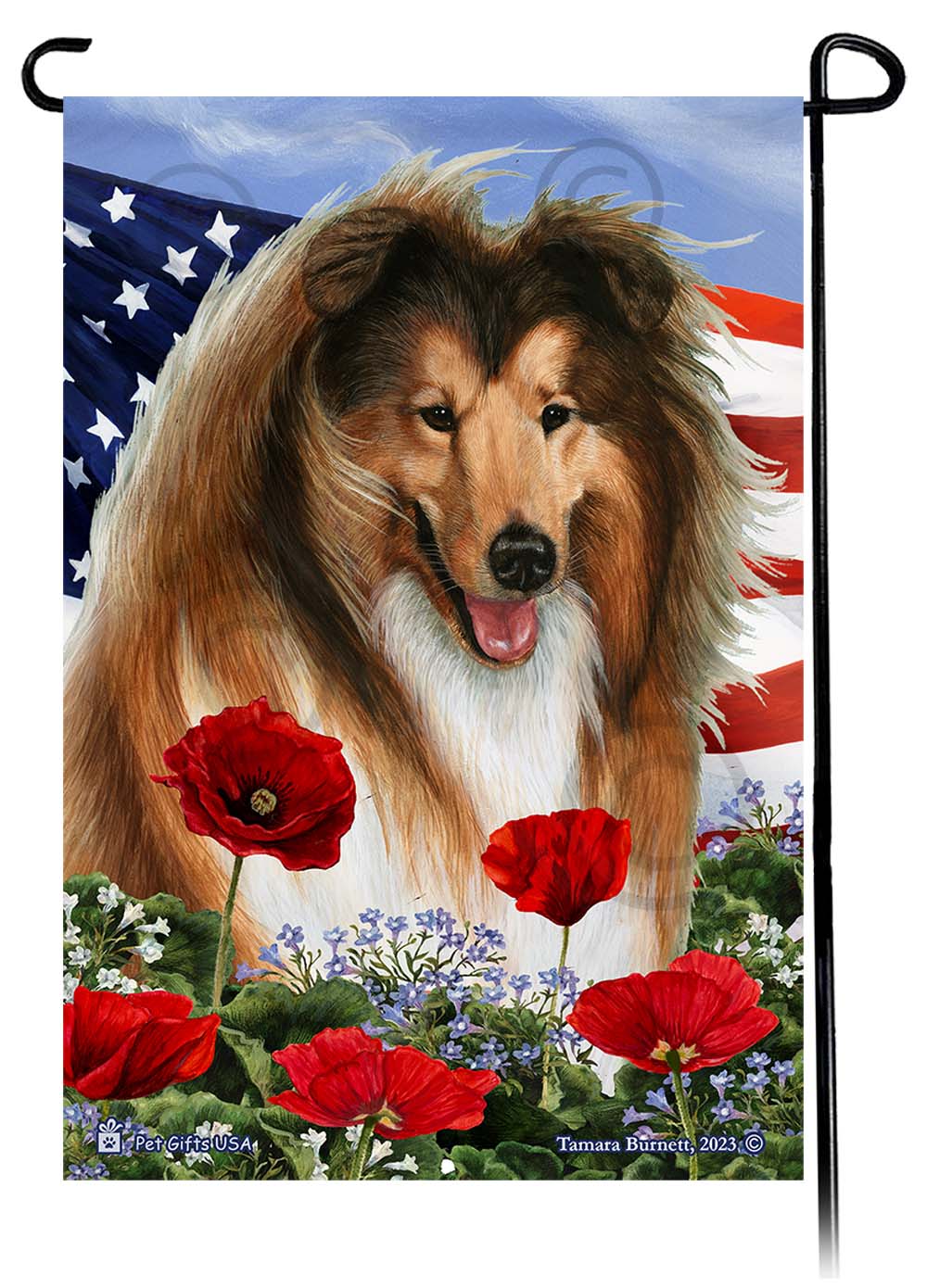 Bearded Collie Patriotic Flowers - Garden Flag