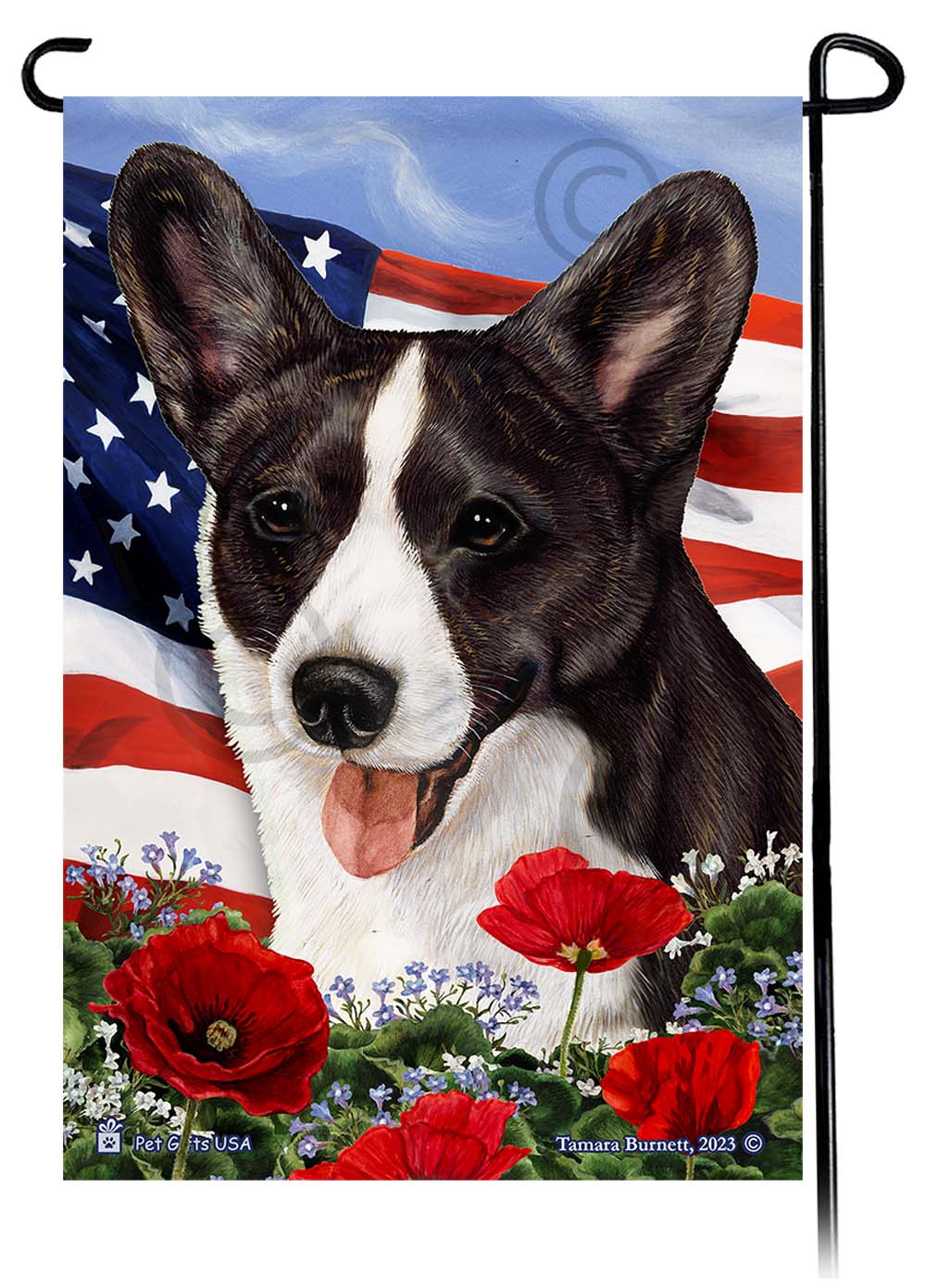 Corgi Patriotic Flowers Garden Flags