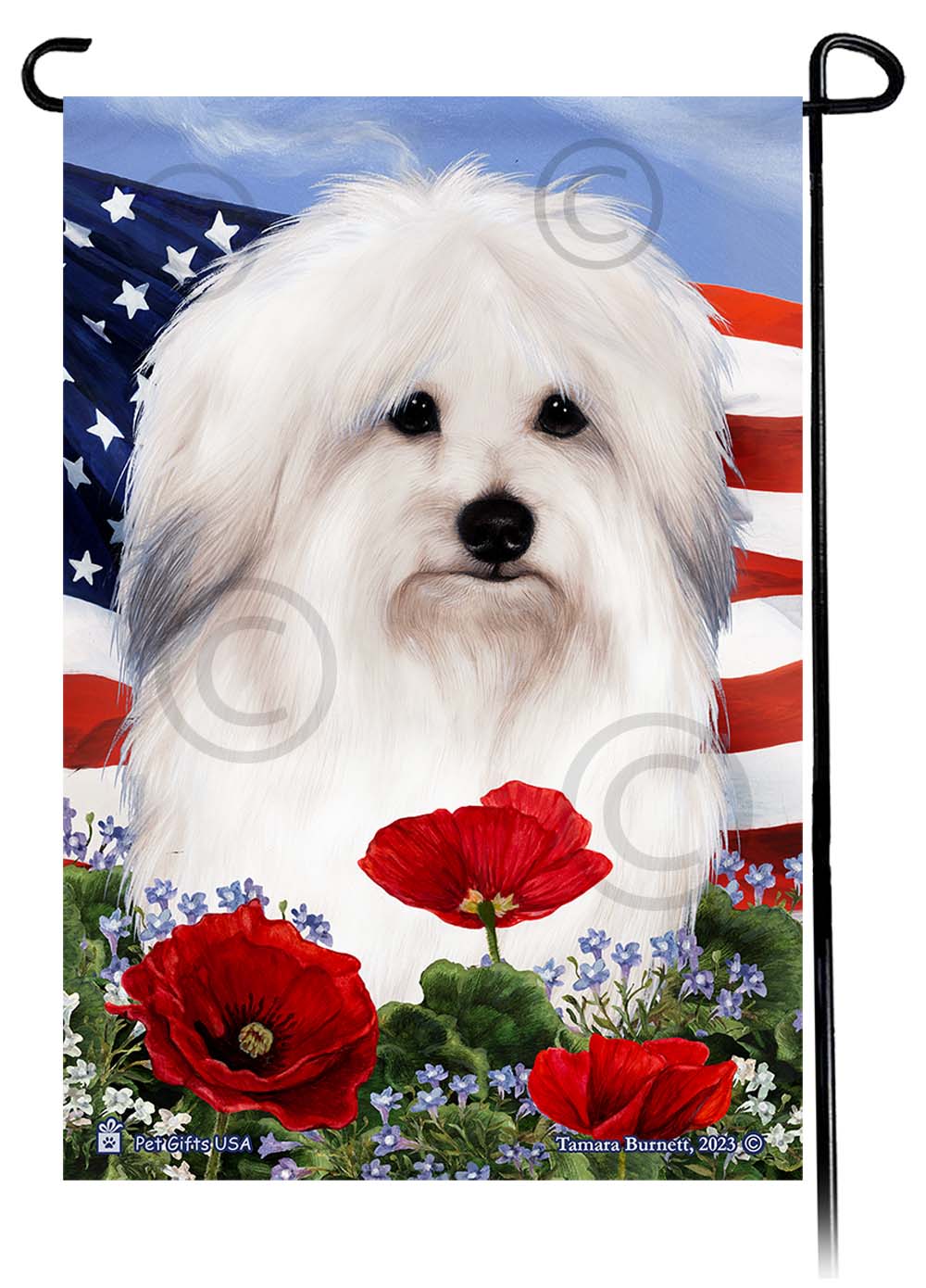 Coton de Tulear Patriotic Flowers Garden Flags