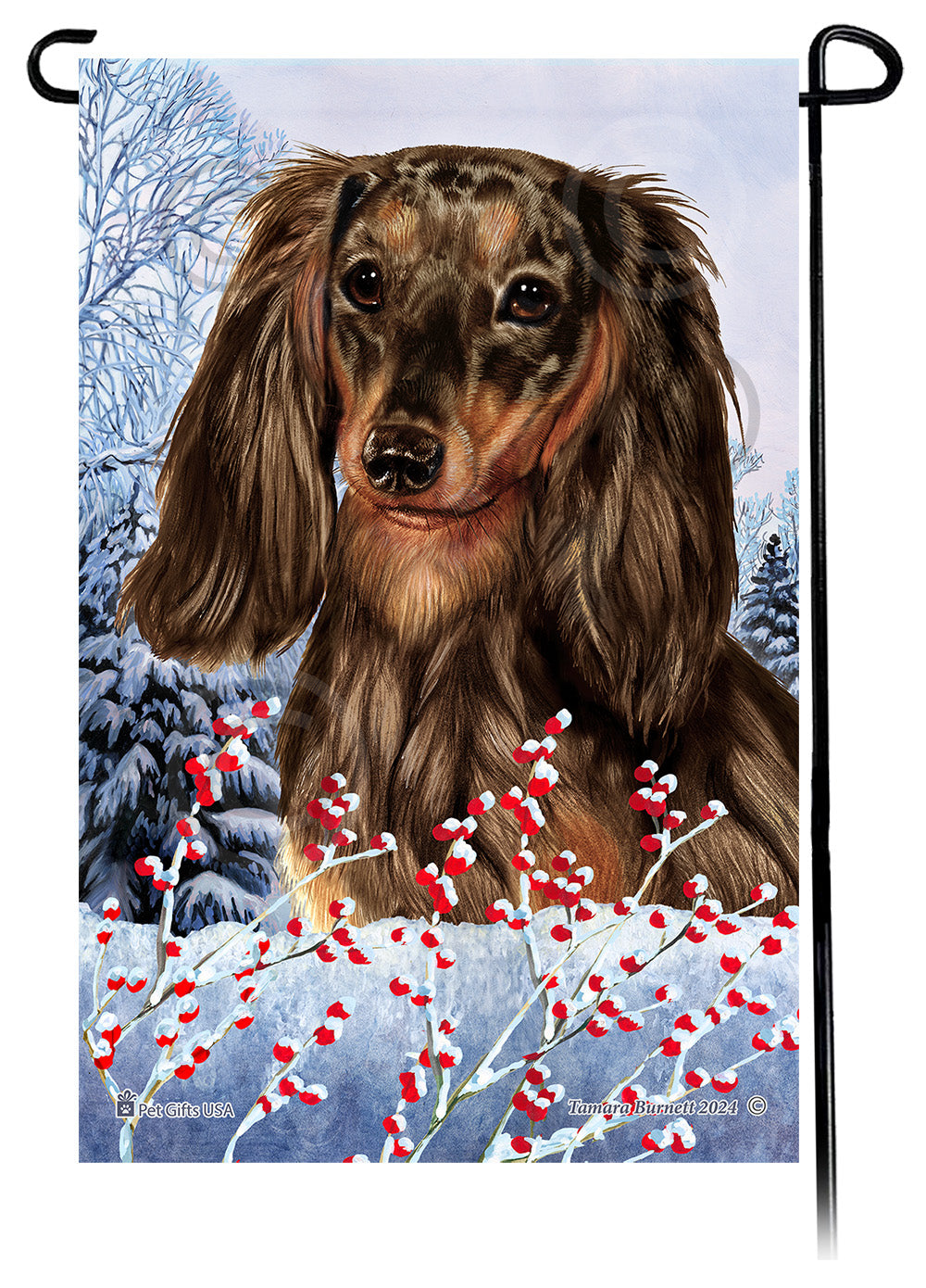 Dachshund Winterberries - Garden Flag