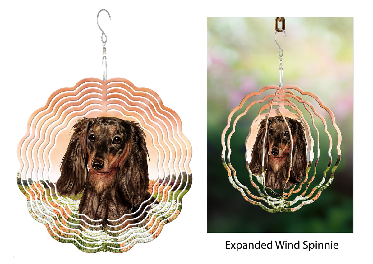 Long-Haired Dachshund Chocolate Dapple Wind Spinner