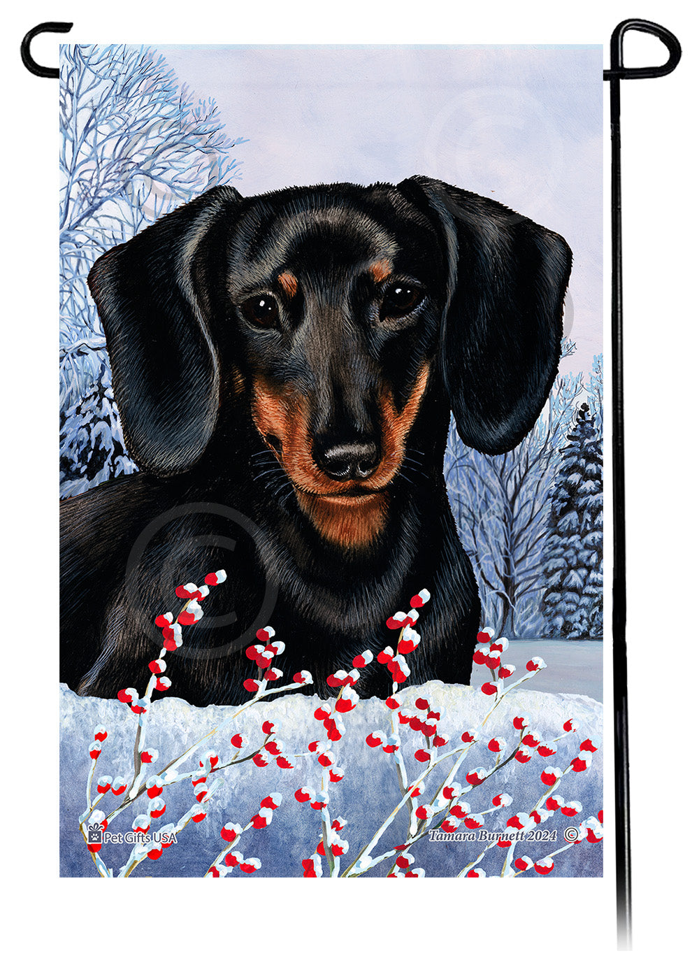 Dachshund Winterberries - Garden Flag