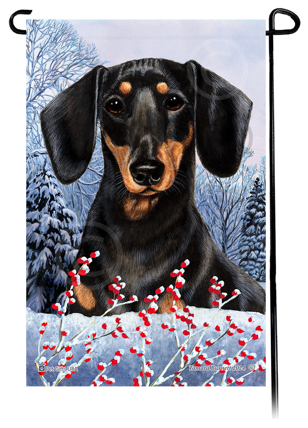 Dachshund Winterberries - Garden Flag