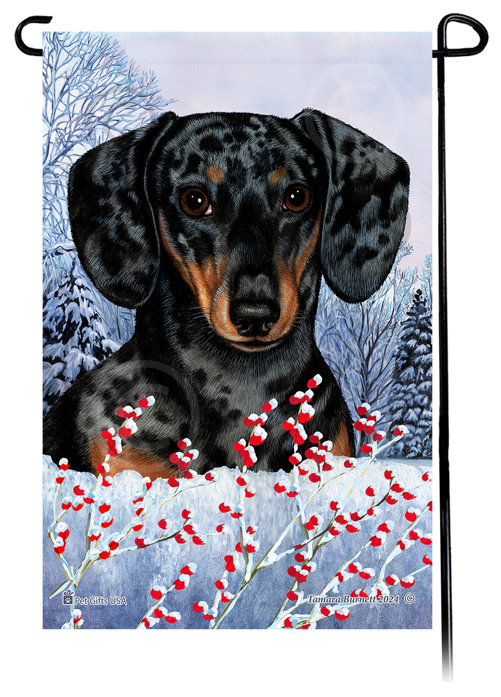 Dachshund Winterberries - Garden Flag
