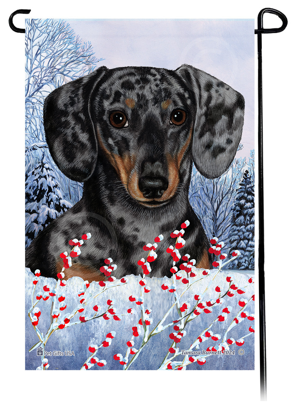 Dachshund Winterberries - Garden Flag
