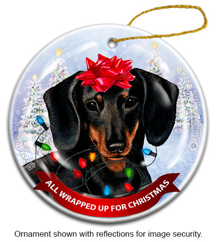 Dachshund Short Hair All Wrapped Up Ornament