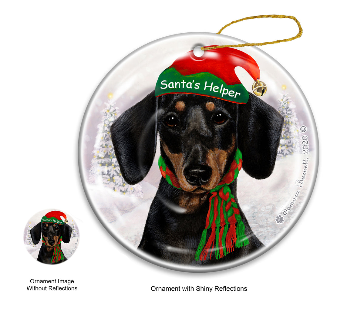 Dachshund Short Haired - Santa's Helper Ornament