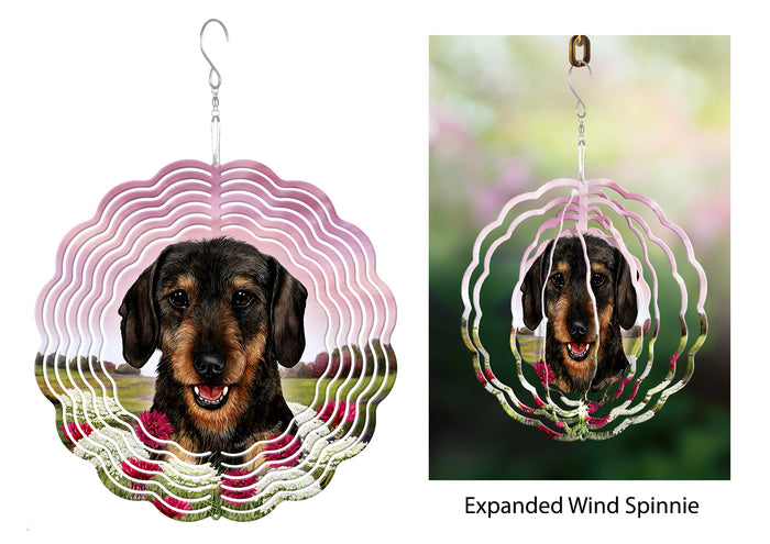 Wire-Haired Dachshund Dark Black And Tan Wind Spinner
