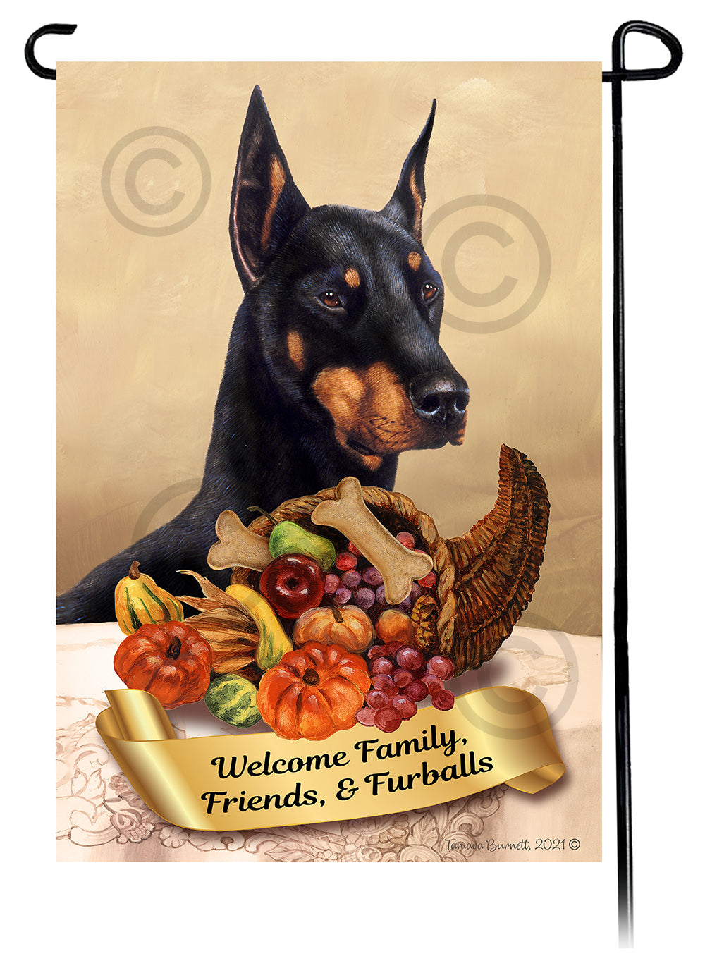 Doberman Pinscher Thanksgiving Garden Flags