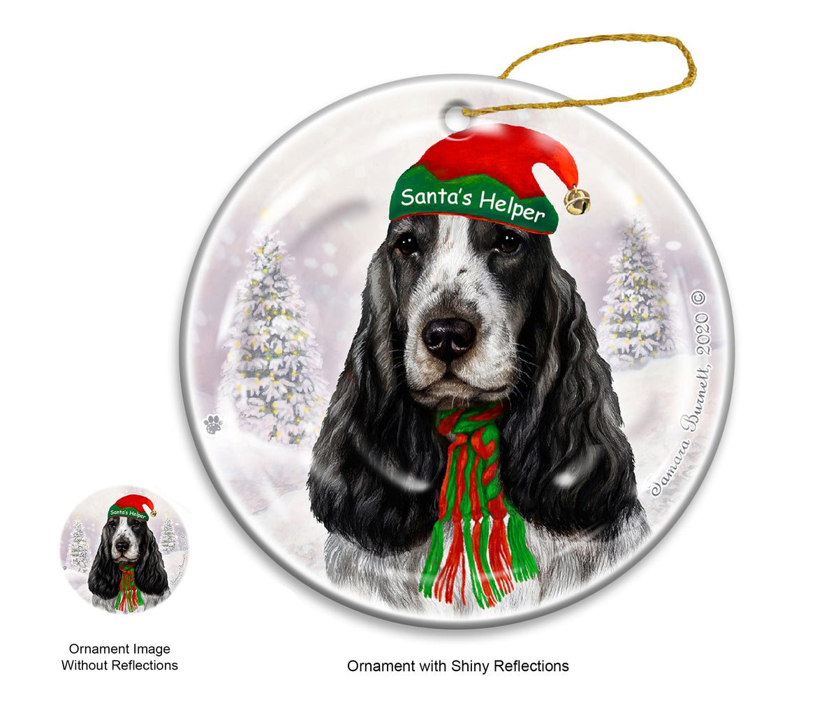 English Cocker Spaniel Black and White Ornament