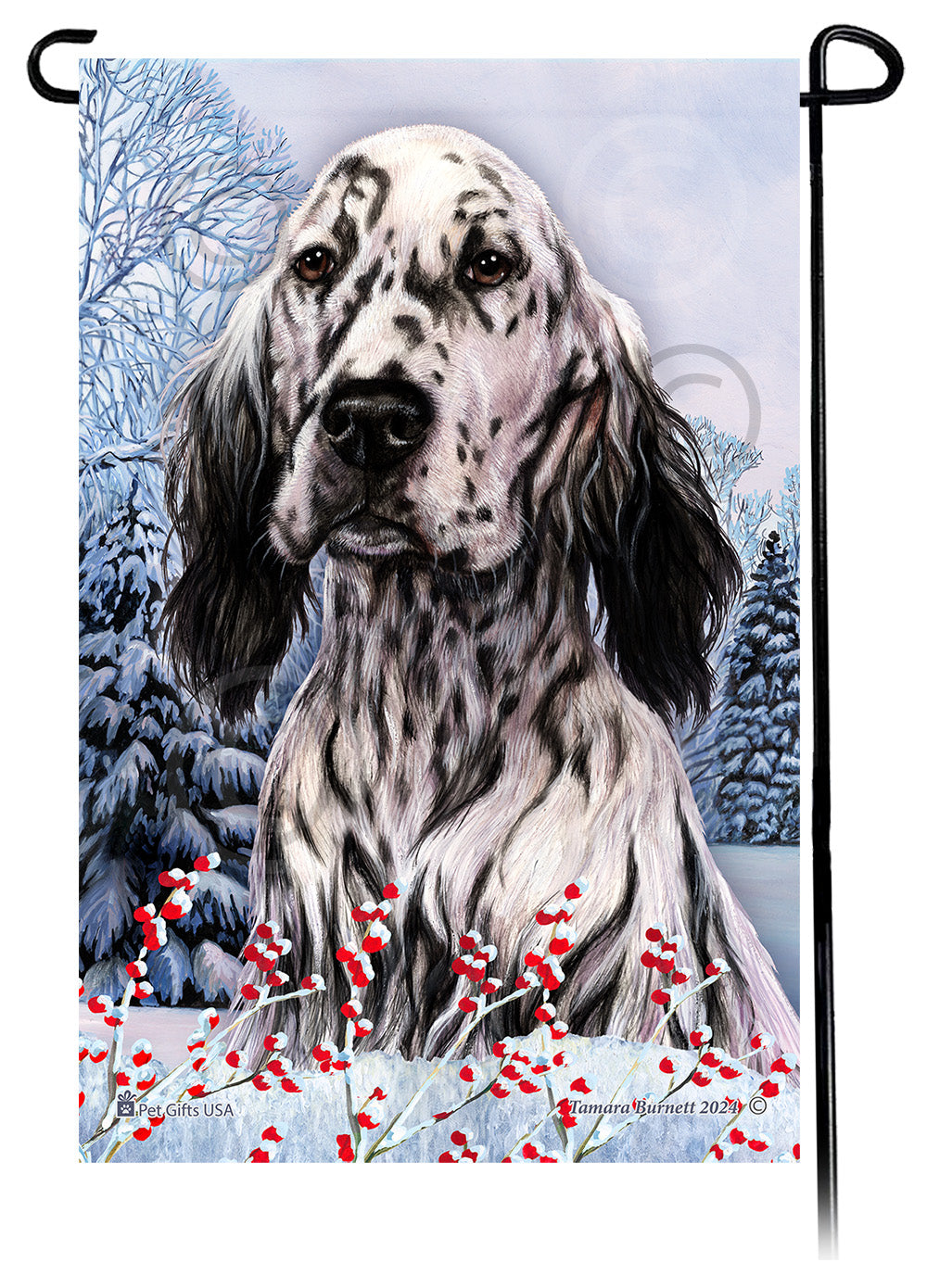 English Setter Winterberries Garden Flags