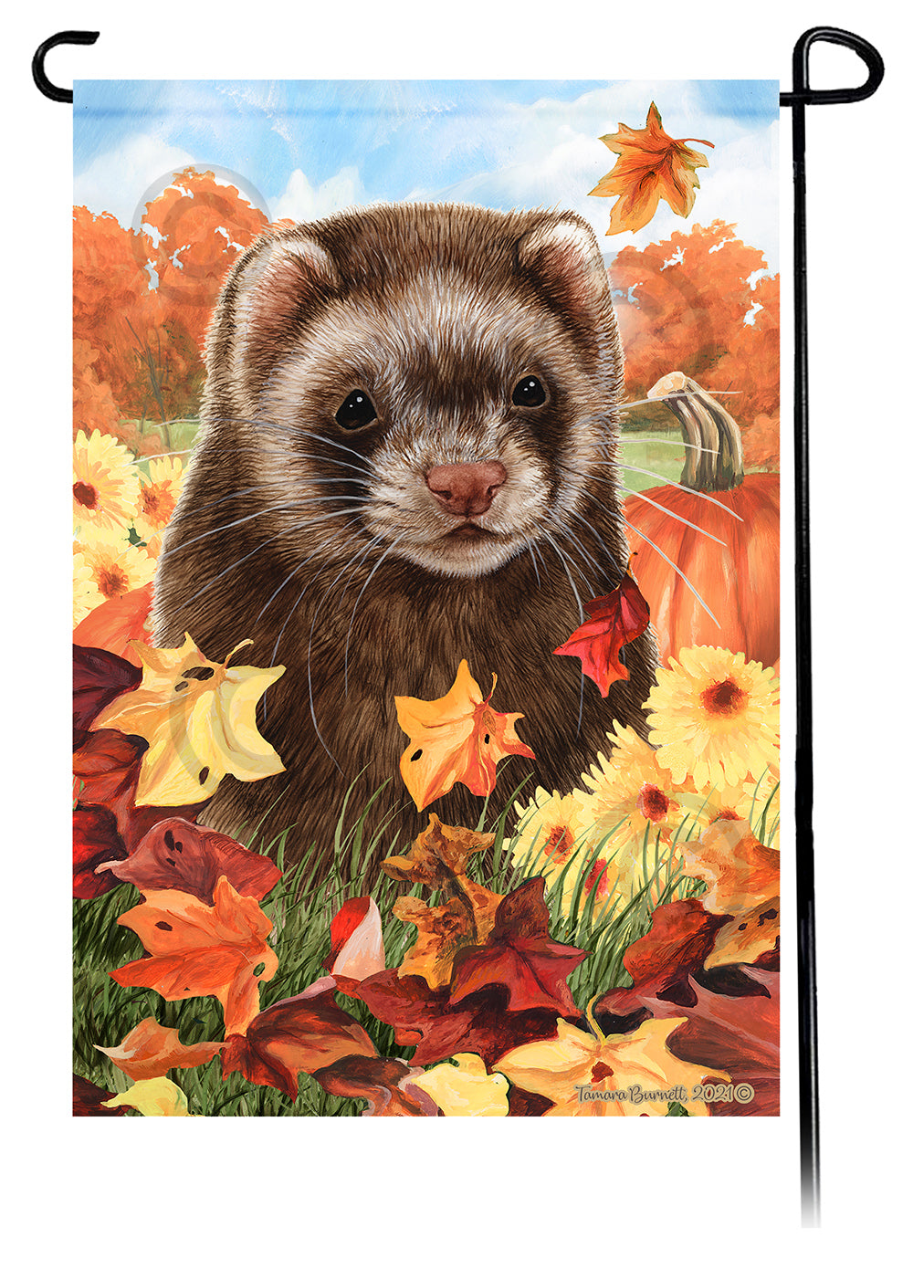 Ferret Falling Leaves - Garden Flag