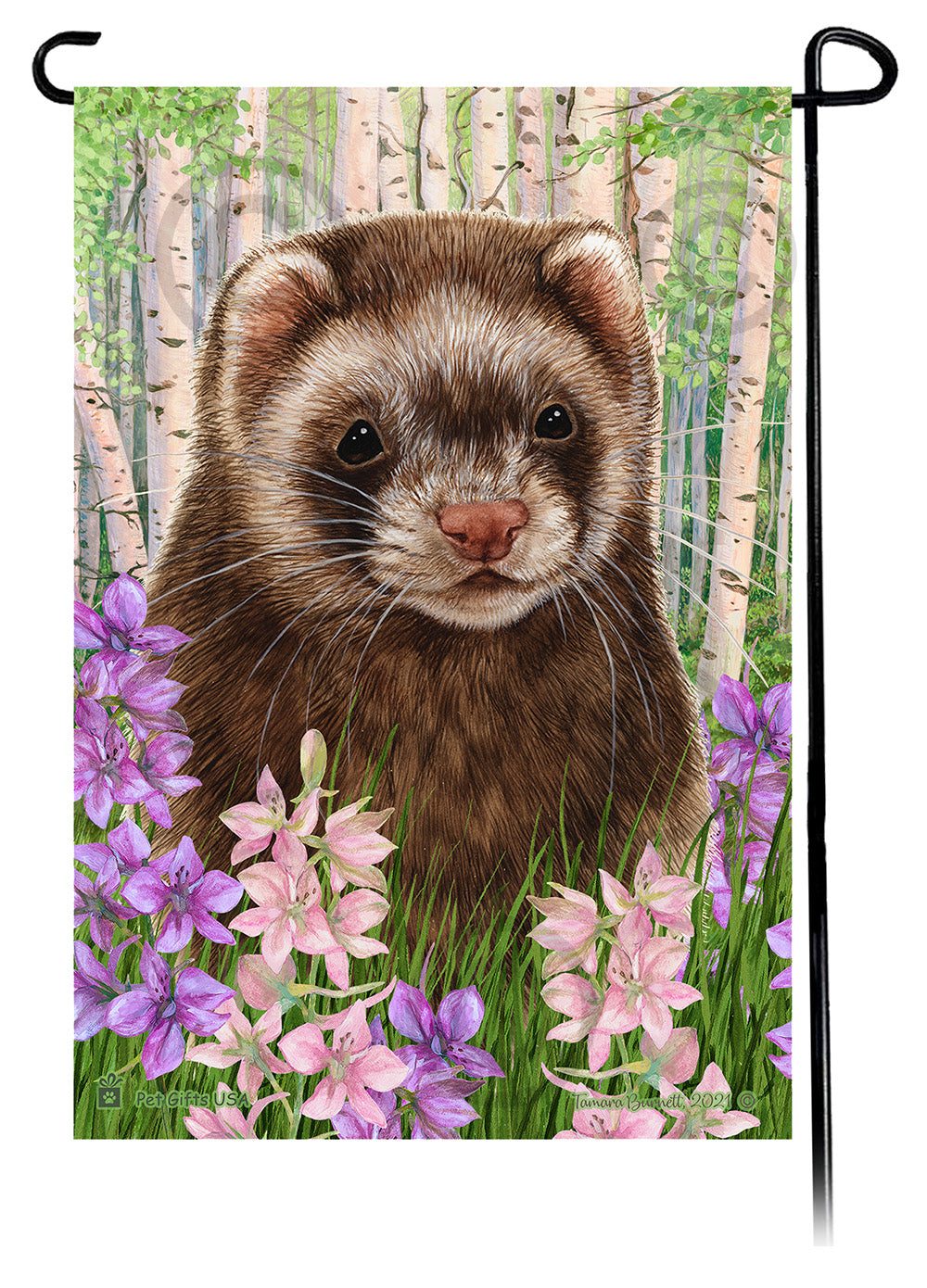 Chocolate Sable Mitt Ferret Spring Flowers Garden Flags