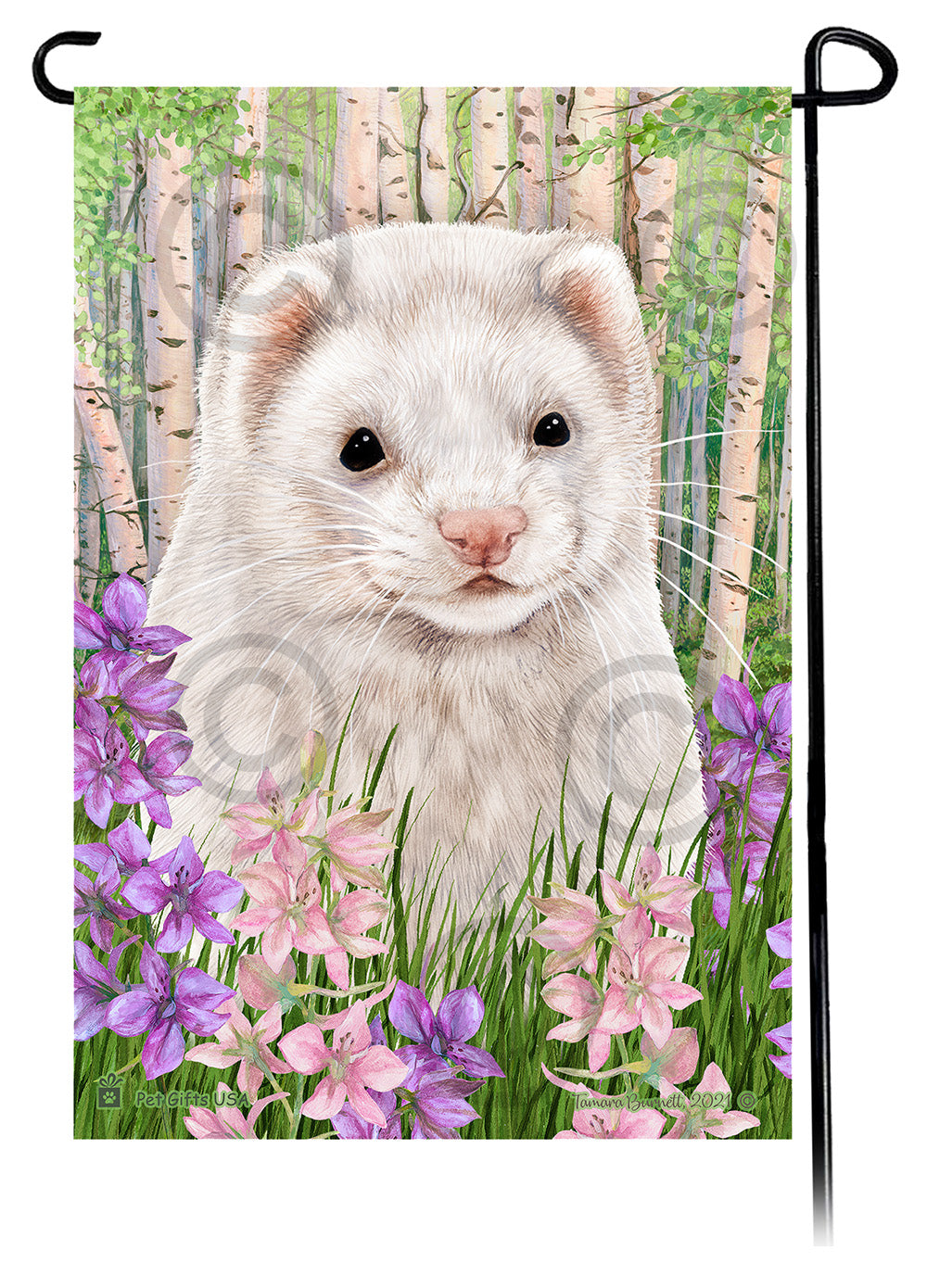 Dark Eyed White Ferret Spring Flowers Garden Flags