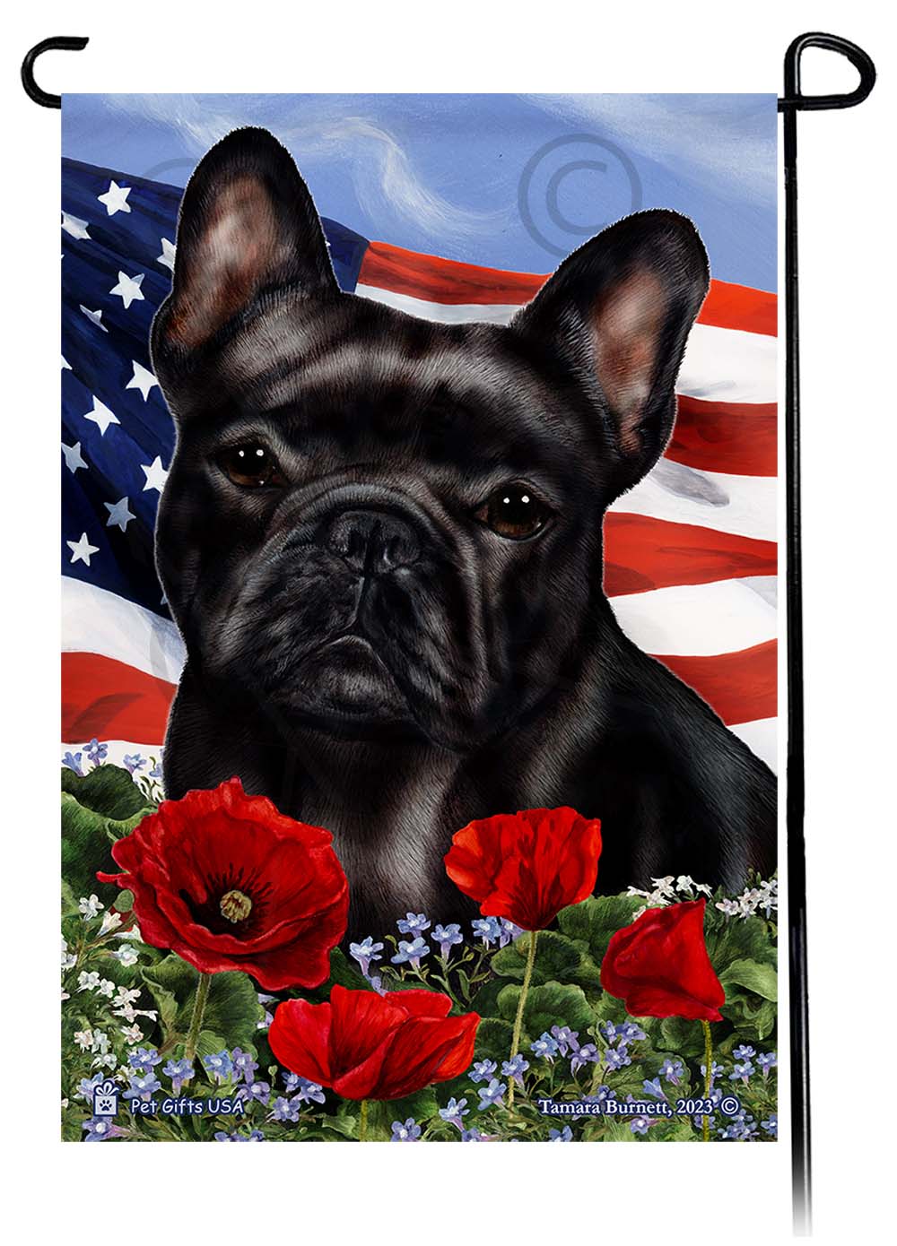 French Bulldog Patriotic Flowers Garden Flags