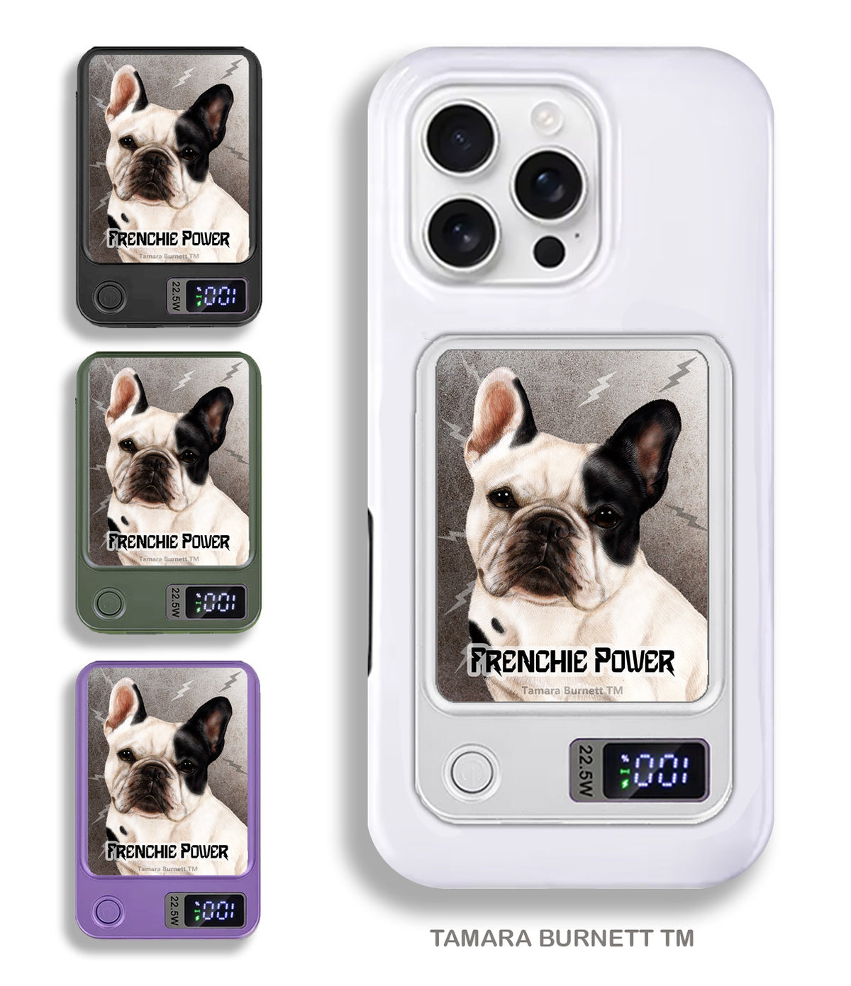 French Bulldog White and Black Phone Bank Wireless Charger