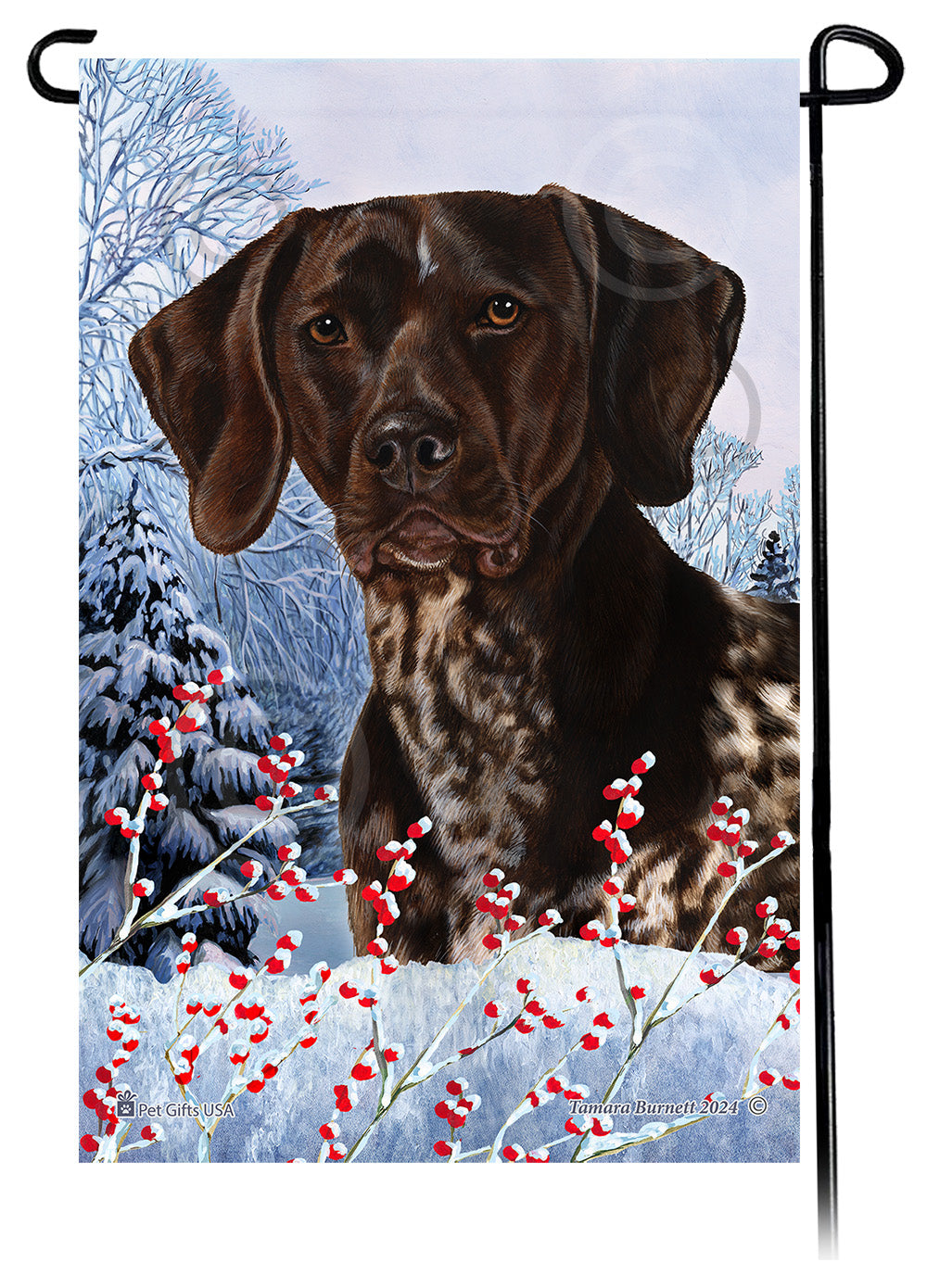 German Shorthaired Pointer Winterberries - Garden Flag