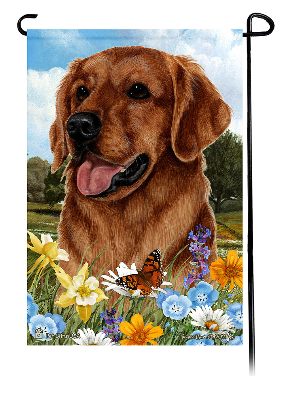 Golden Retriever Summer Flowers - Garden Flag
