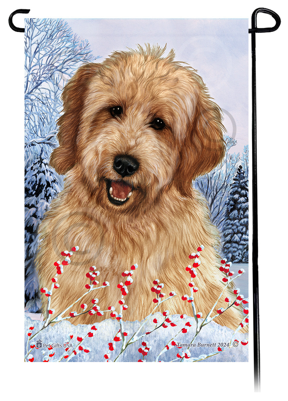Goldendoodle Winterberries Garden Flags